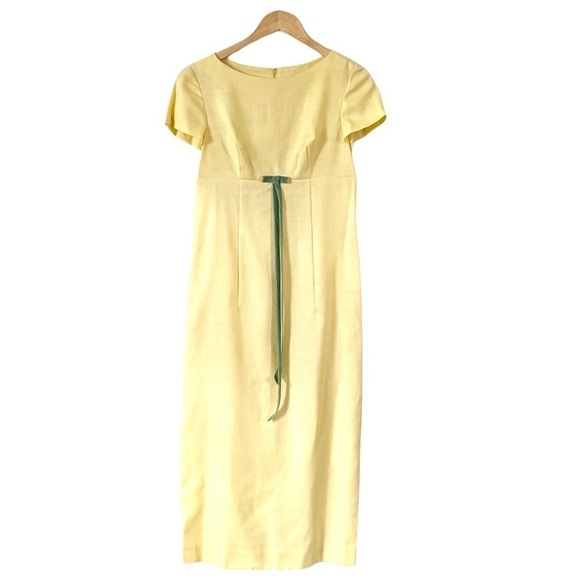 Vintage 60s Long Prom Dress Pale Yellow Maxi Retro Short Sleeve Womens Small - Picture 1 of 11